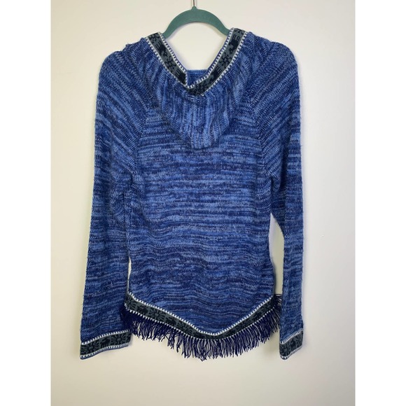 Vintage Retro Womens Blue Alpaca Hoodie, 70s Boho Sweater with finge, Size S - Picture 5 of 5